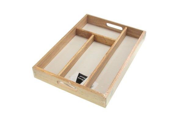 Rubberwood Cutlery Tray 4-Compartment Organizer - AP8517